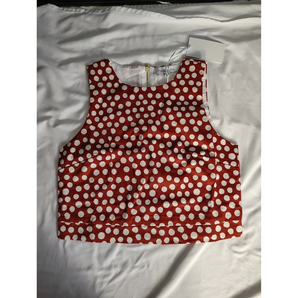 Prosperina Red Polka Dot Sleeveless Crop Top Back Zip PR1985T XS NWT